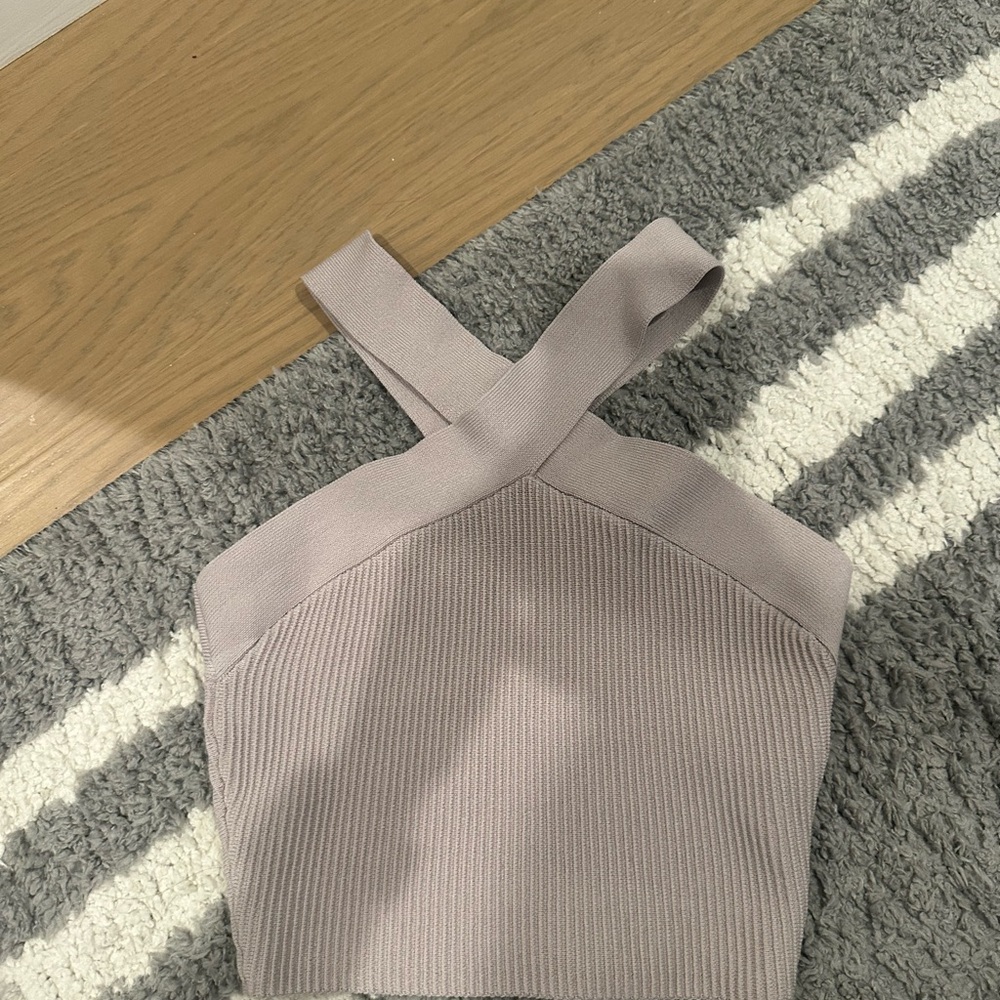 Women's Ribbed Cross-Strap Top - Gray